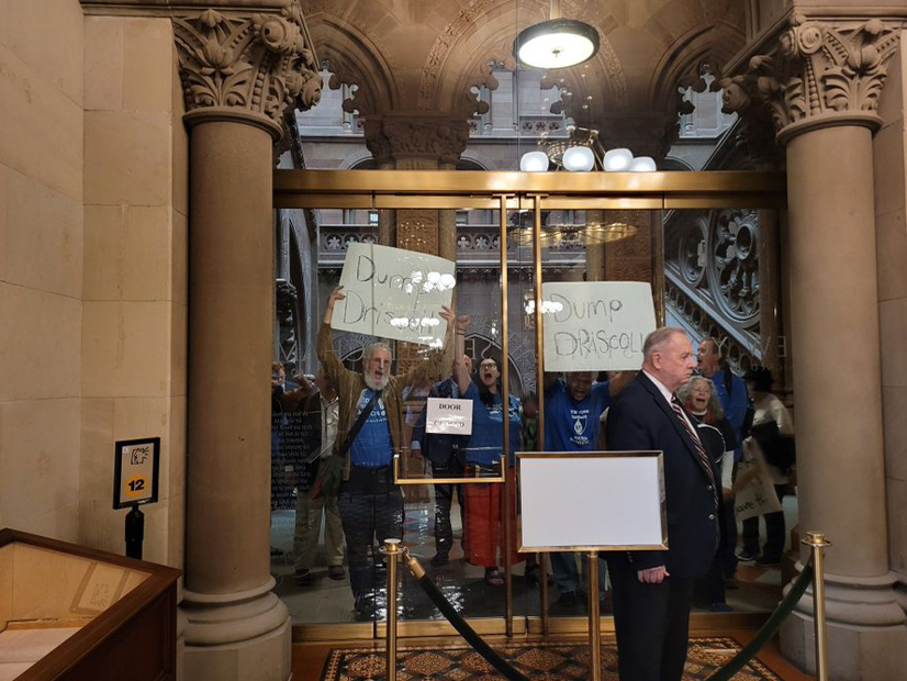 Public protests against Driscoll nomination outside NY Senate