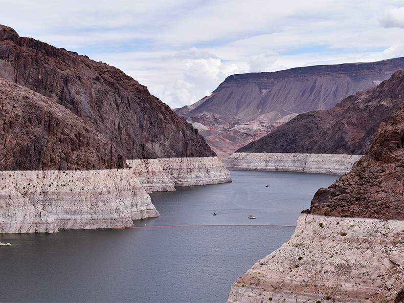 The "bathtub ring" of Lake Mead just behind Hoover Dam.