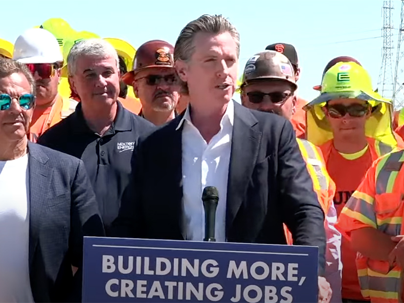 Gov. Gavin Newsom discussed his proposals at the construction site of NextEra's Proxima Solar and battery project in Patterson, Calif.