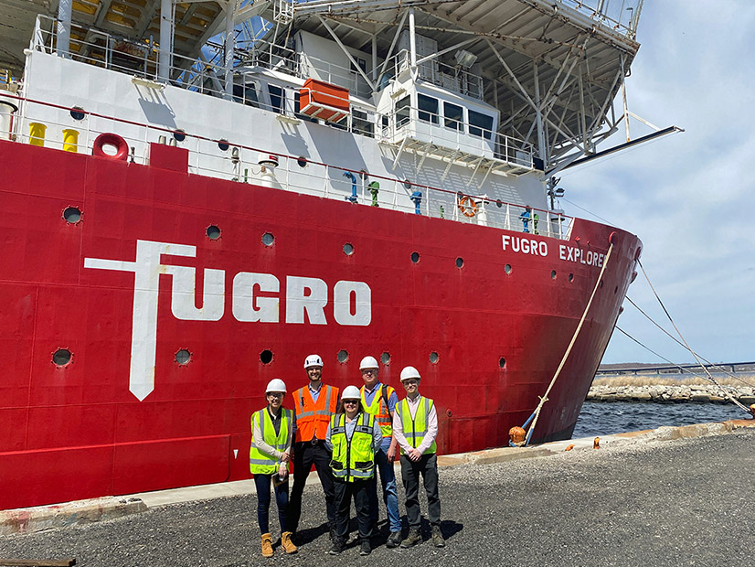SouthCoast Wind personnel are shown with the FURGO Explorer survey vessel, with which the offshore wind developer has begun its fourth round of geotechnical surveys off the Massachusetts coast.