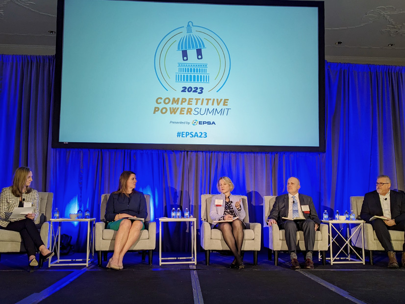 A panel discussion on who pays for the U.S. energy transition at EPSA's Competitive Power Summit. From left: Katherine Blunt, <em>The Wall Street Journal</em> (moderator); Stacey Dor<span style="color: rgb(65, 65, 65); letter-spacing: normal; orphans: 2; text-align: left; white-space: normal; widows: 2; word-spacing: 0px; display: inline !important; float: none;">é</span>, Vistra; Christine Tezak, ClearView Energy Partners; Anthony Crowdell, Mizuho Americas; and David Springe, NASUCA.