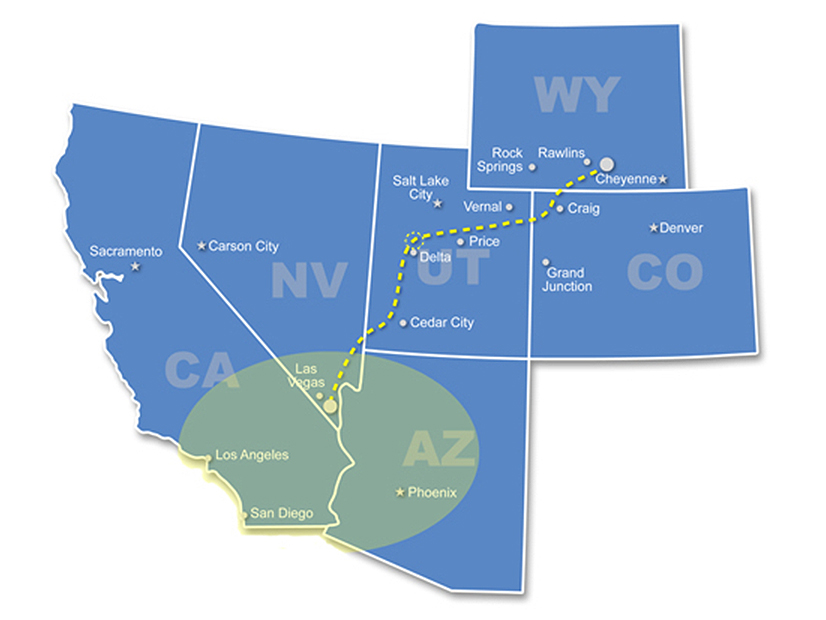 TransWest Express will travel 732 miles from the Marketplace Hub in Nevada to south-central Wyoming, with a terminal near Delta, Utah.
