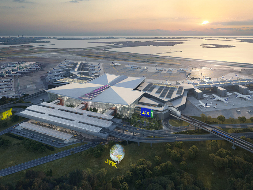 The new Terminal One at John F. Kennedy International Airport, shown in a rendering here, will be equipped with an 11.34-MW microgrid featuring a 7.66-MW solar array.