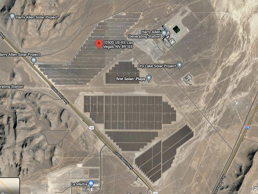 The Dry Lake Solar Plant is located to the northeast of Las Vegas, Nev. It connects to the local grid at the nearby Harry Allen Power Station, providing nearly all of the daily power for the MGM properties in Las Vegas.