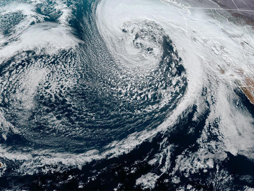A satellite image shows a powerful Pacific storm hitting the West Coast on Wednesday afternoon.