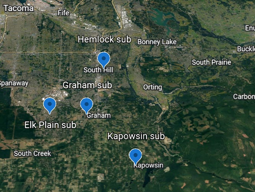 A map of the substations attacked Christmas morning, provided to the FBI by PSE.