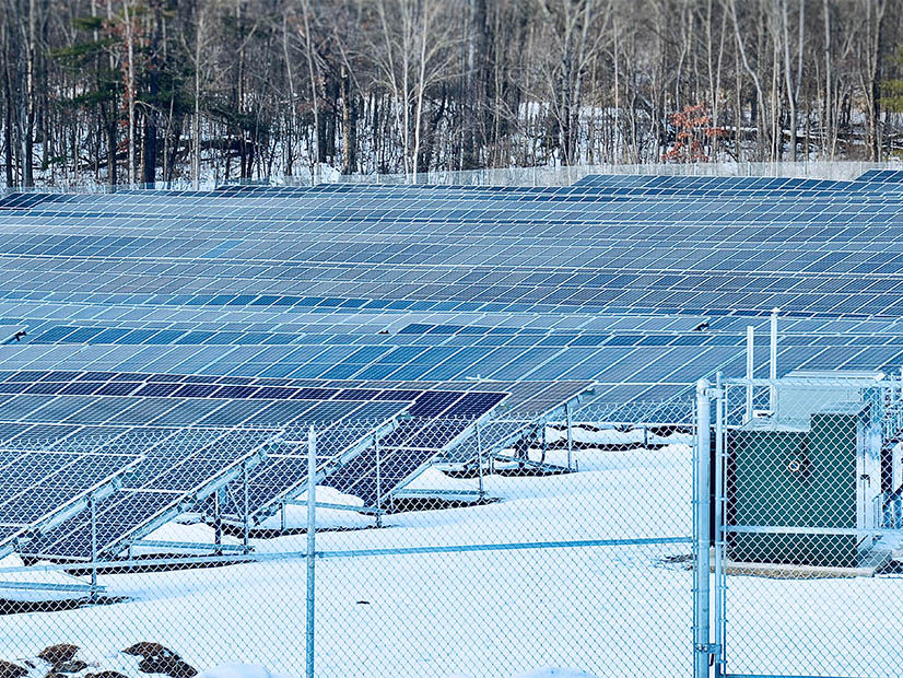 A wintery scene at an upstate New York solar array