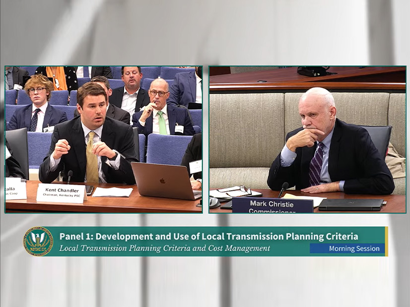 Kentucky Public Service Commission Chair Kent Chandler testifies at FERC technical conference on transmission planning and cost management in October as Commissioner Mark Christie listens.