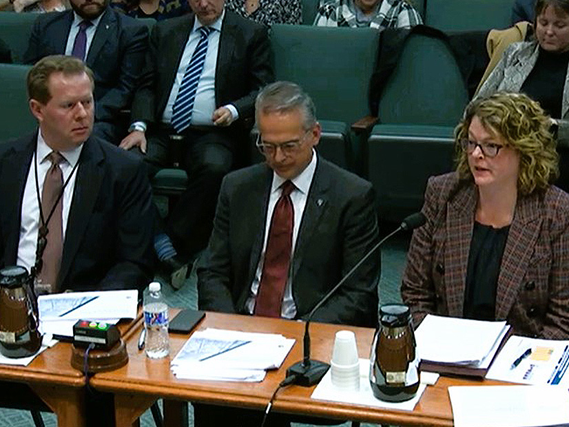 PUC Chair Peter Lake (left) and ERCOT CEO Pablo Vegas listen as IMM Carrie Bivens shares her view on market redesign.