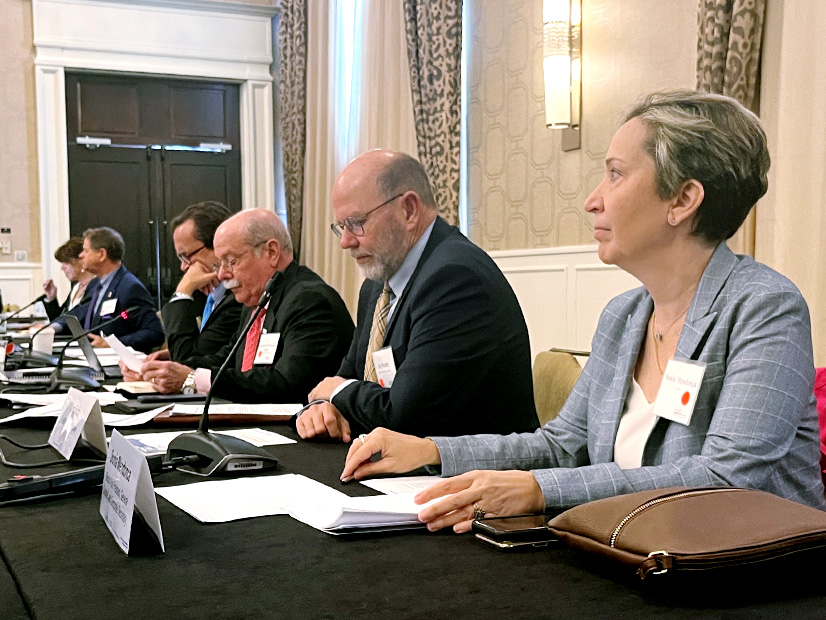 NERC leadership at Wednesday's Board of Trustees meeting in New Orleans. Left to right: Board Chair Ken DeFontes, CEO Jim Robb, Senior Counsel Sonia Mendonca.