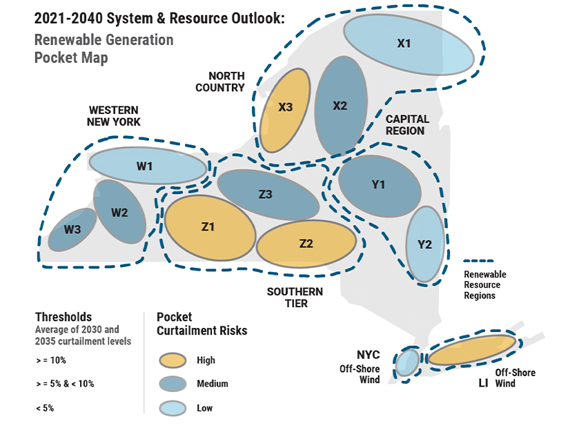 Four "generation pockets" (tan ovals) present the state's biggest transmission needs.