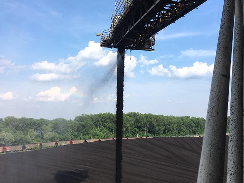 Coal coming off a stacker at Ameren Missouri's Rush Island plant in 2018 