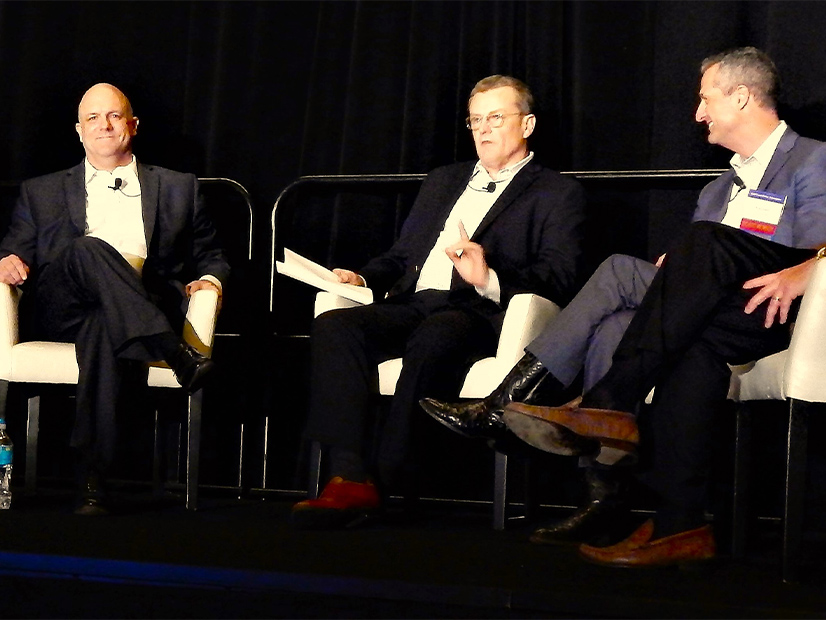 From left: CAISO's Steve Berberich during a 2017 panel discussion with ERCOT's Bill Magness and NYISO's Brad Jones.