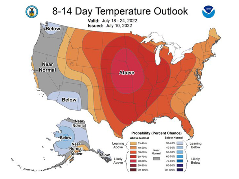 NOAA's forecast calls for above-normal temperatures in the Plains next week. 