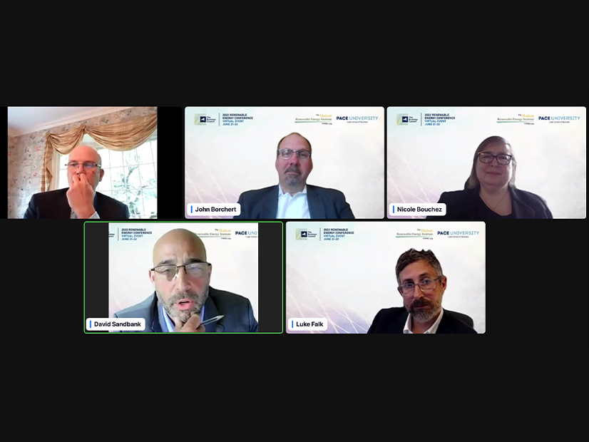 Clockwise from top left: Scott Medla, Ansonia Partners; John Borchert, Central Hudson; Nicole Bouchez, NYISO; Luke Falk, EnergyRe; and David Sandbank, NYSERDA.