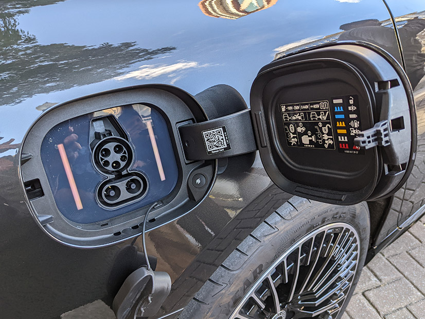 Ready for DC fast charging: The Mercedes EQS can plug in and recharge its battery from 10% to 80% in half an hour. 