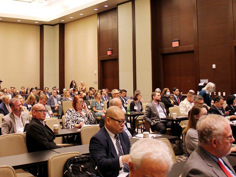 The EBA annual meeting, the group's first in-person in three years, was held four floors below the lobby of the Marriott Marquis Washington, DC hotel, with the entire floor devoted to meeting space. This room was packed for a discussion on interconnection queues May 11.