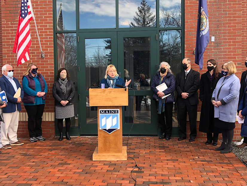 Maine Gov. Janet Mills is seen here in December announcing the launch of the Community Resilience Partnership, which will open its second round of grants in June.