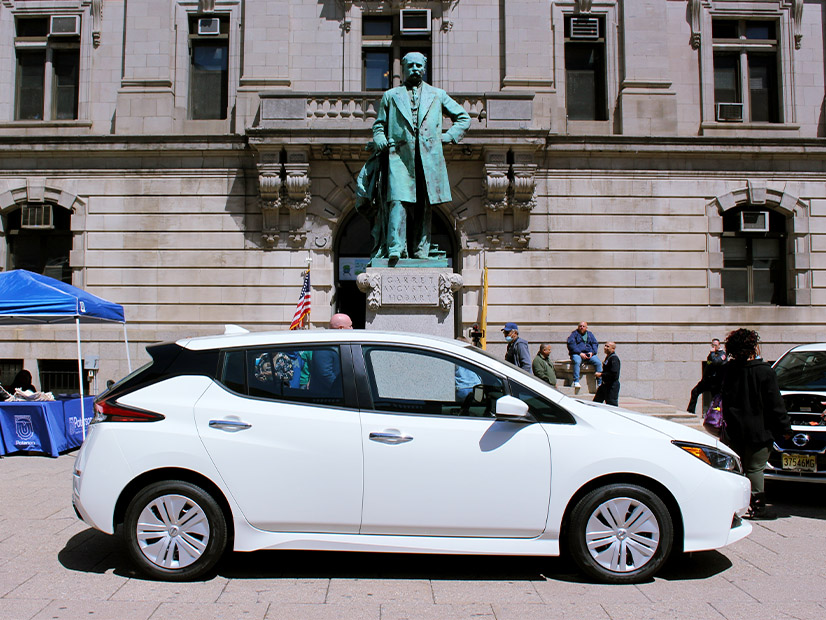 One of 38 Nissan Leafs purchased by the City of Paterson with a $210,000 grant from the New Jersey Board of Public Utilities. The city parked three of the vehicles outside City Hall Friday to make the announcement.