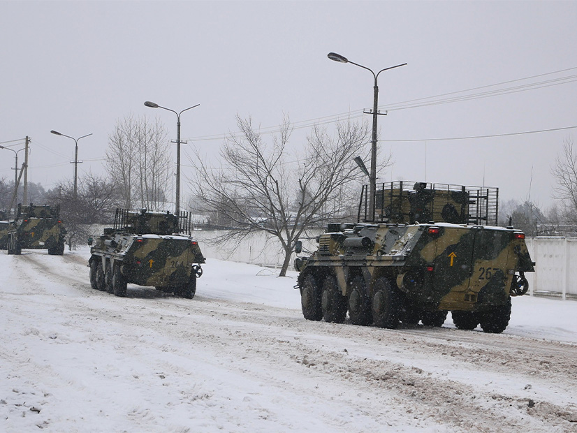 Ukrainian military vehicles in January preparing for the expected Russian invasion