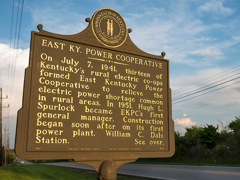 Historical marker honoring the founding of the East Kentucky Power Cooperative.