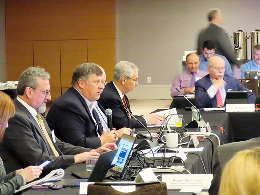 The RSTC's leadership at its last in-person meeting in 2020. Left to right: Secretary Stephen Crutchfield; Chair Greg Ford; Vice Chair David Zwergel (behind Ford); NERC Chief Engineer Mark Lauby; and then-NERC Board Vice Chair Kenneth DeFontes 