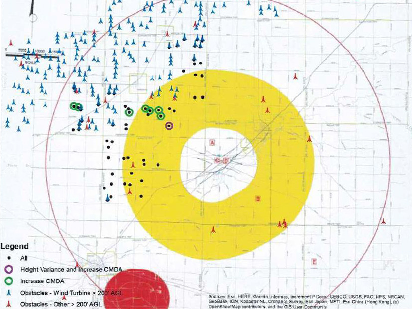 The Tuscola County Airport, which includes a paved runway and a turf runway, is in a region of Michigan's "thumb"  that is home to numerous wind turbines.