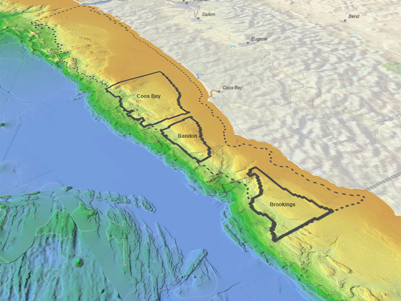 A 3D view shows water depth in the proposed Oregon call areas.