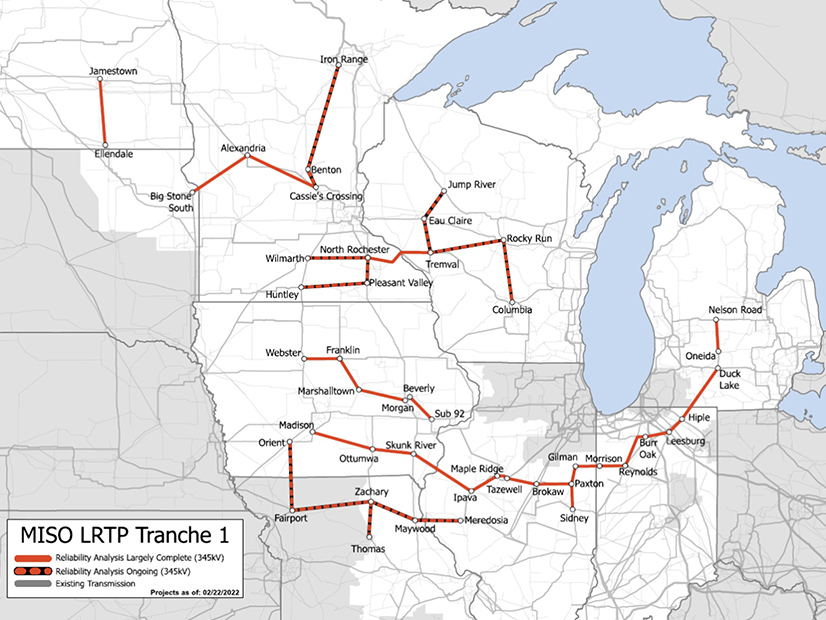 MISO's near-final first cycle of long-range transmission projects in the Midwest