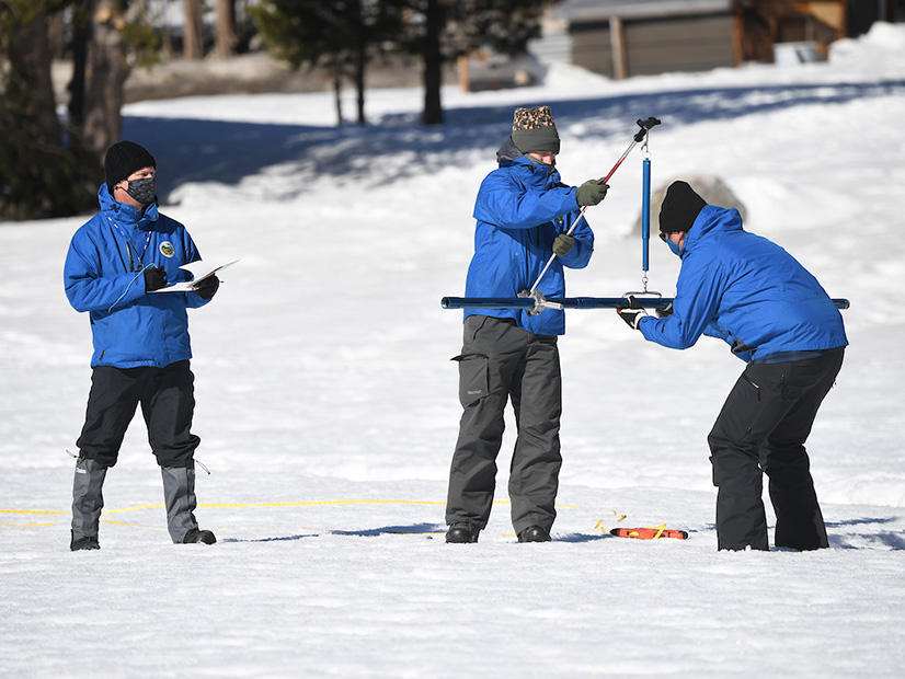 California Department of Water Resources personnel conduct a snow survey on Feb. 1 near Lake Tahoe.