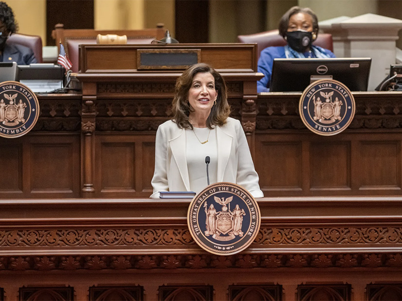 Governor Kathy Hochul delivers her 2022 State of the State address at the State Capitol on January 5.