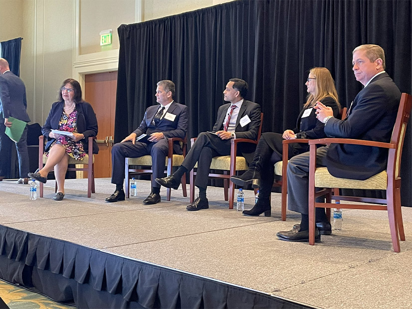 ISO-NE Board Chair Cheryl LaFleur (left) moderates a session during the New England Energy Summit in Boston with (second from left to right) <span style="color: rgb(65, 65, 65); letter-spacing: normal; orphans: 2; text-align: left; white-space: normal; widows: 2; word-spacing: 0px; display: inline !important; float: none;">Competitive Power Ventures <span style="color: rgb(65, 65, 65); letter-spacing: normal; orphans: 2; text-align: left; white-space: normal; widows: 2; word-spacing: 0px; display: inline !important; float: none;">CEO</span> </span>Gary Lambert; <span style="color: rgb(65, 65, 65); letter-spacing: normal; orphans: 2; text-align: left; white-space: normal; widows: 2; word-spacing: 0px; display: inline !important; float: none;">Starwood Energy Group <span style="color: rgb(65, 65, 65); letter-spacing: normal; orphans: 2; text-align: left; white-space: normal; widows: 2; word-spacing: 0px; display: inline !important; float: none;">CEO</span> </span>Himanshu Saxena; Sarah Wright, Hull Street Energy; and <span style="color: rgb(65, 65, 65); letter-spacing: normal; orphans: 2; text-align: left; white-space: normal; widows: 2; word-spacing: 0px; display: inline !important; float: none;">Vistra </span><span style="color: rgb(65, 65, 65); letter-spacing: normal; orphans: 2; text-align: left; white-space: normal; widows: 2; word-spacing: 0px; display: inline !important; float: none;">CEO </span>Curt Morgan.