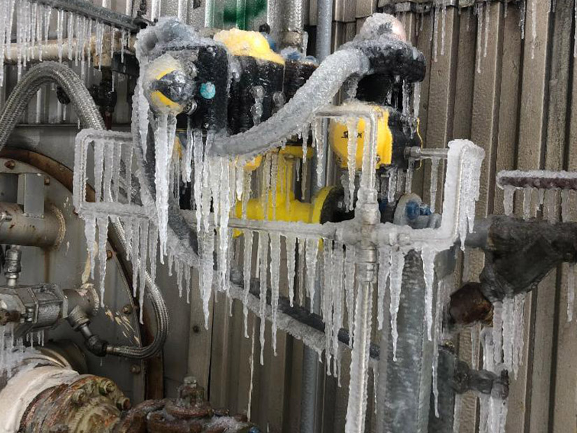 Frozen instrumentation on a Texas power plant during February's winter storm