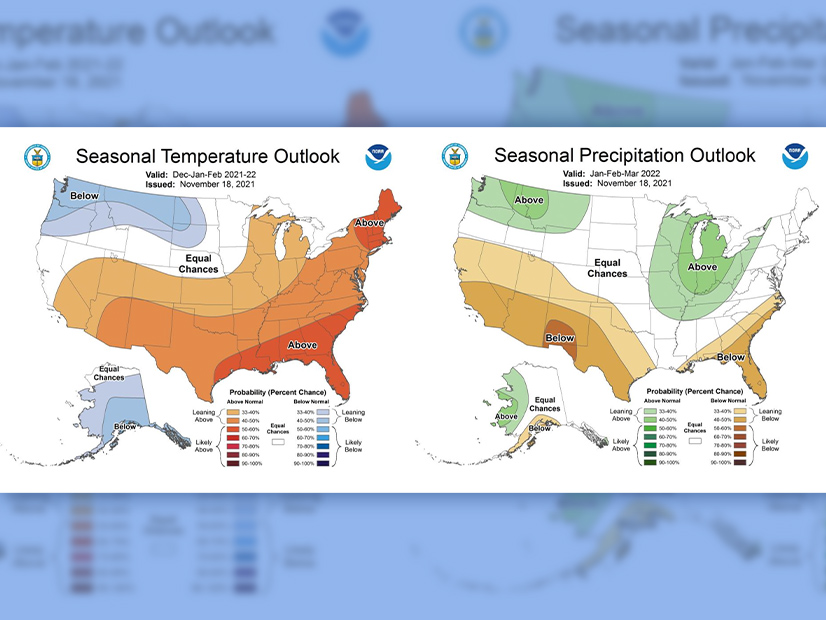 Latest 90 day NOAA weather outlook (11/18/21) indicates a 40-50% probability of above normal temperatures for all of New England and an equal chance for above average or below average precipitation for the winter months.