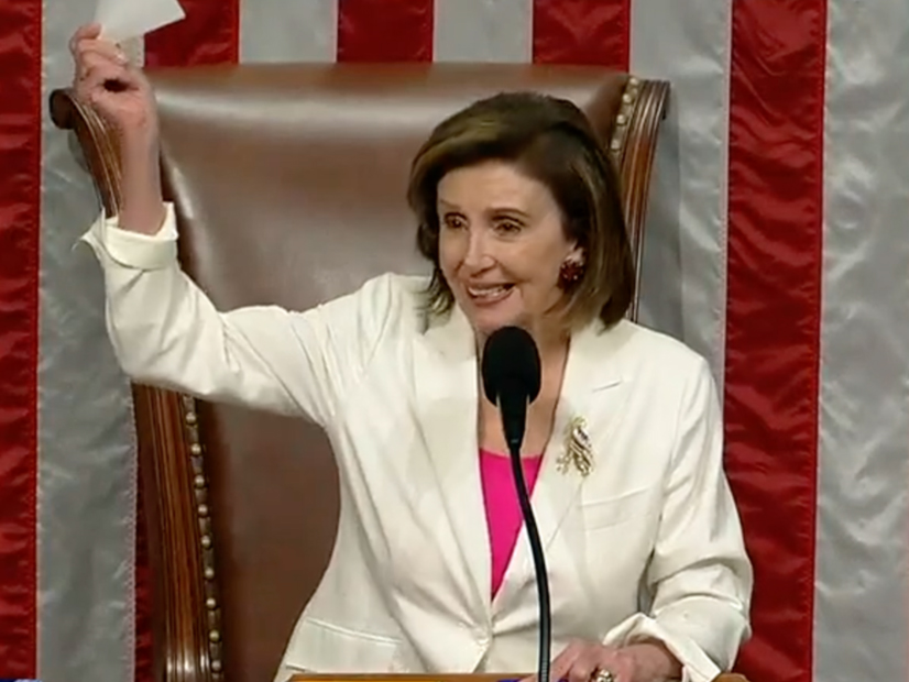 Speaker Nancy Pelosi announces the passage of the Build Back Better Act in the House of Representatives on Friday. 