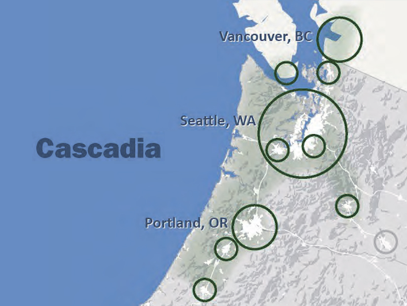 The high-speed rail line under consideration would connect the three major metropolitan areas in what some analysts call the Cascadia megaregion.