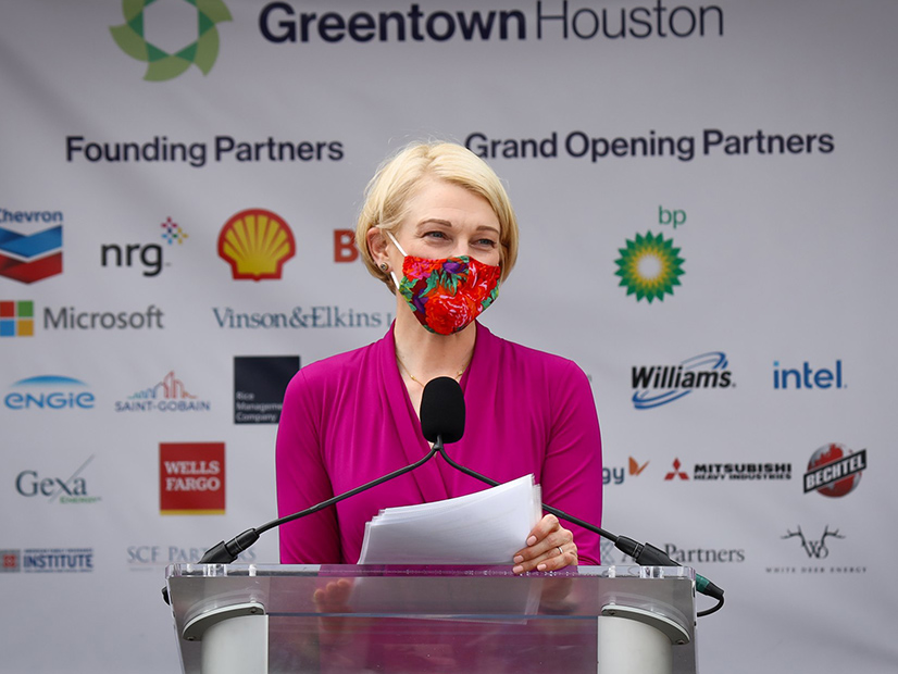 Greentown Labs CEO Emily Reichert, seen here opening a new campus in Houston this year, says the organization's startups have raised $1.5 billion in capital over the last 10 years.