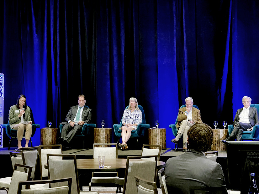 Panelists speaking during a session on offshore wind vessels at the American Clean Power Association's Offshore WINDPOWER 2021 conference in Boston last week. From left: Claire Richer, American Clean Power Association; Troy Patton, <span style="color: rgb(0, 0, 0); letter-spacing: normal; orphans: 2; text-align: start; white-space: normal; widows: 2; word-spacing: 0px; display: inline !important; float: none;">Ø</span>rsted Offshore North America; Jennifer Carpenter; American Waterways Operators; Bruce Harland, Crowley Wind Services; and Ketil Arvesen, Fred. Olsen
