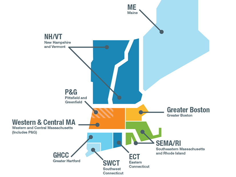 Key transmission planning study areas in New England. 