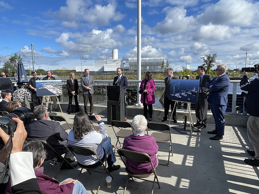 Lars Pedersen, CEO of Vineyard Wind, spoke at a press conference in Salem, Mass., on Sept. 30 about a plan to establish Salem Harbor as a major offshore wind port.
