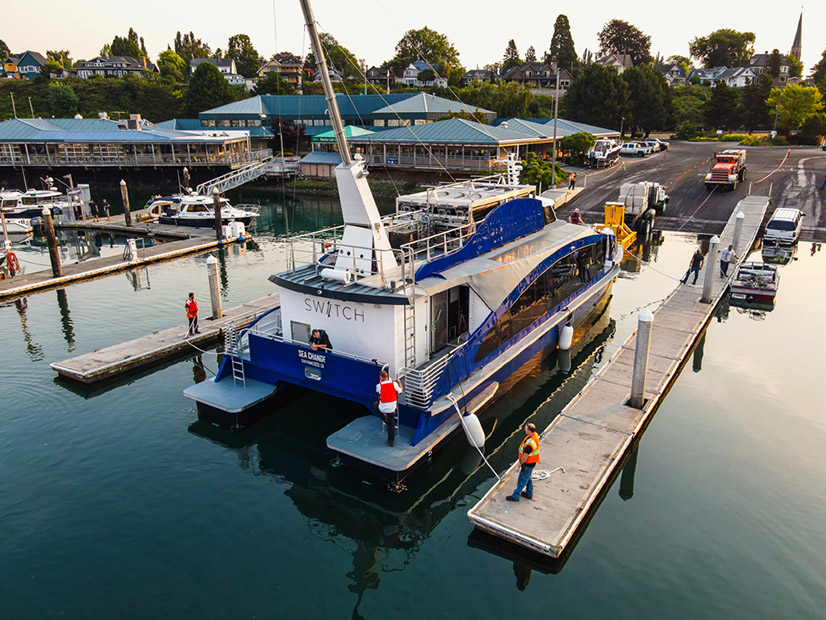 The 80-passenger, hydrogen-fueled Sea Change was launched into Bellingham Bay to begin test runs.