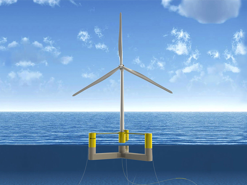 A rendering of a single-turbine floating wind pilot project that New England Aqua Ventus will build in collaboration with the University of Maine and will inform Maine's planned larger offshore wind research array.