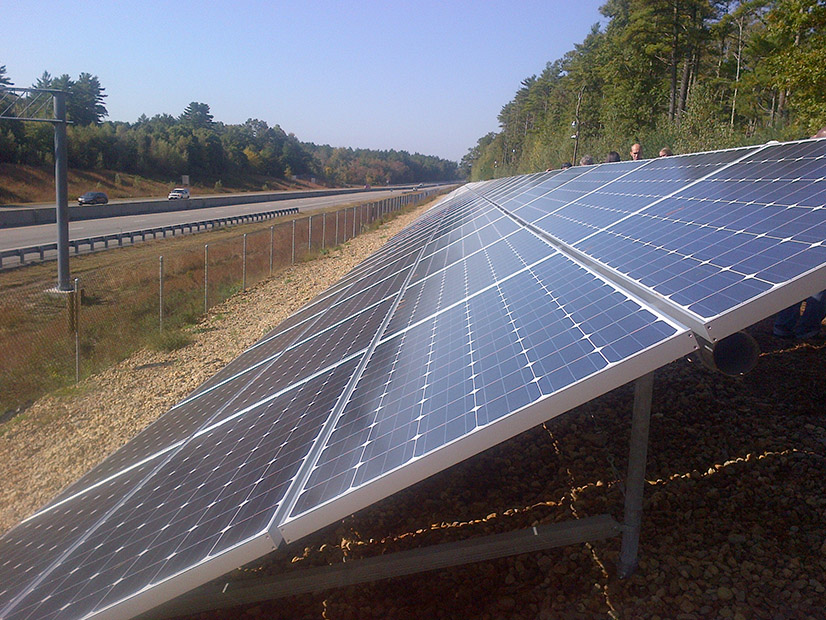 The Massachusetts Department of Transportation received a $1.23 million state grant to build solar installations in underutilized spaces in the built environment, similar to this 99-kW solar project in Carver, Mass.