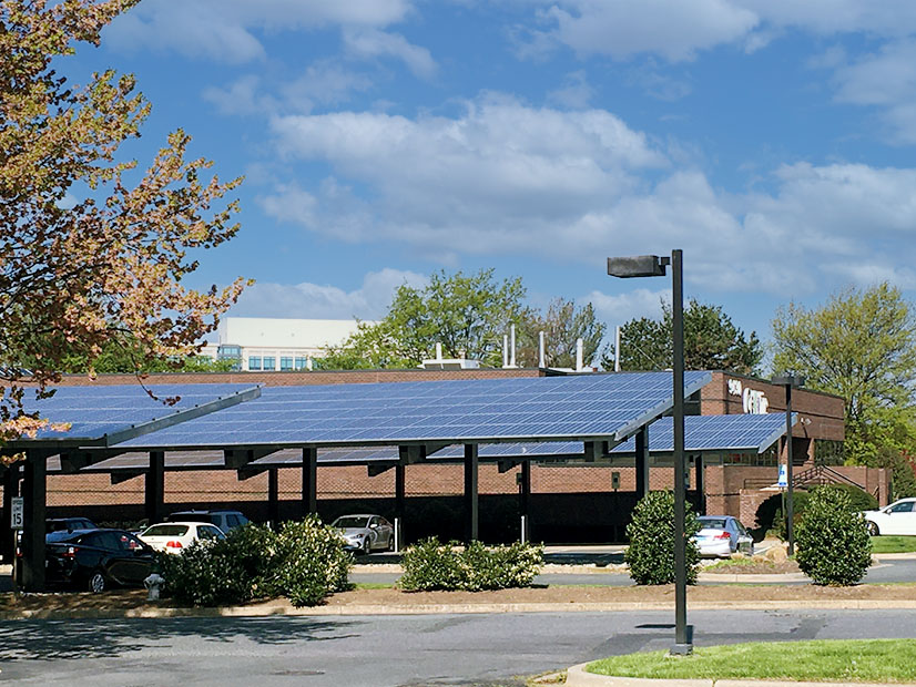 Solar panels over a parking lot in Rockville, Maryland