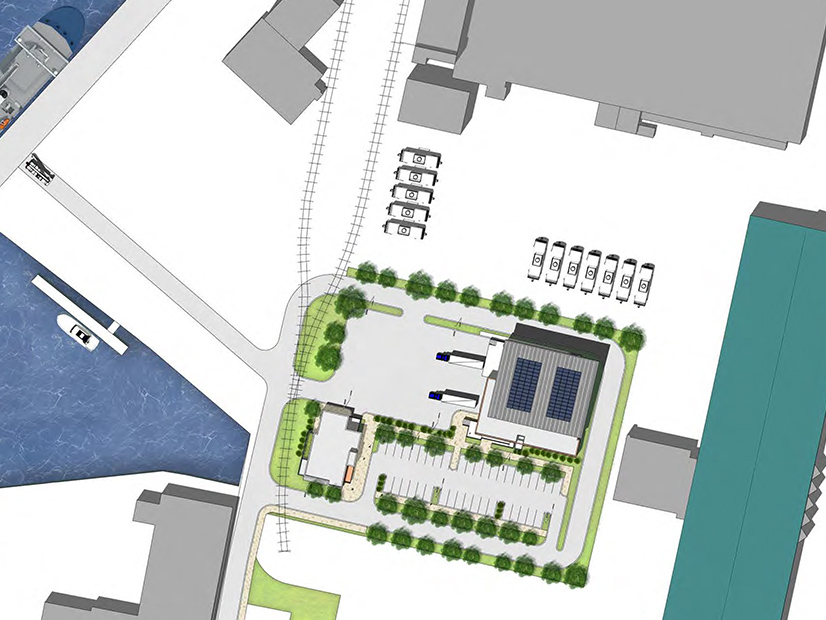 Mayflower Wind said that one of the benefits of a successful bid in the recent Massachusetts offshore wind solicitation would be the development of an operations and maintenance port, seen in this rendering, in Fall River, Mass.