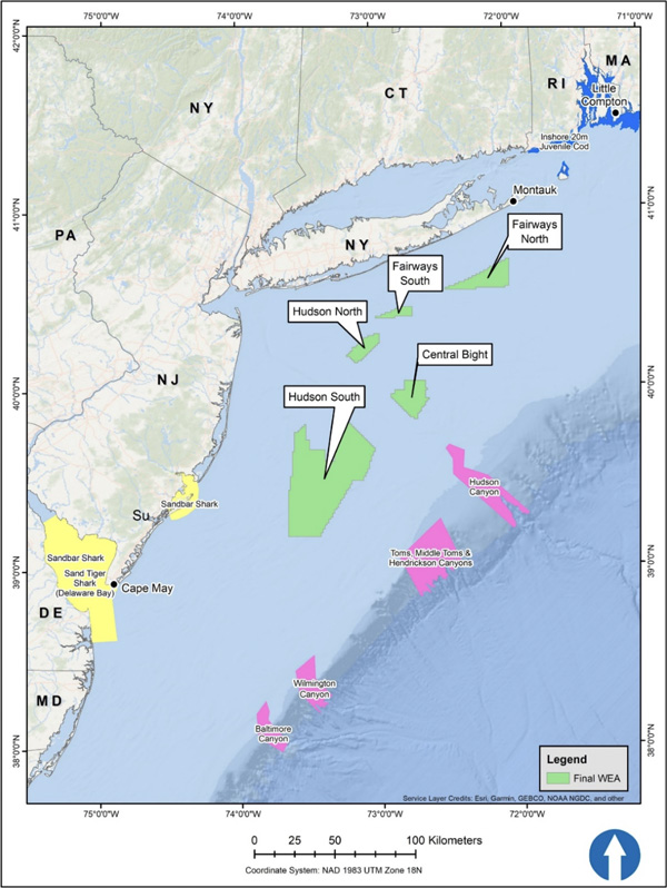 Diagram representing the proposed action/preferred alternative when added to the baseline in the New York Bight.
