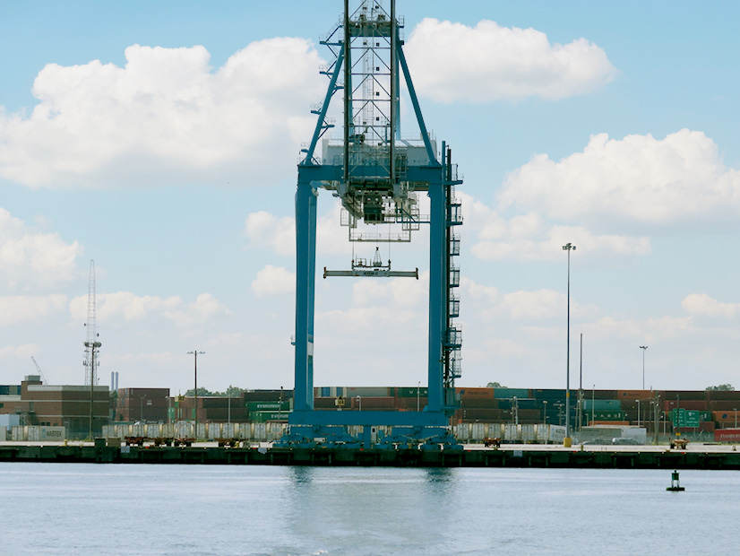 Dominion Energy will use the Portsmouth Marine Terminal in Virginia, seen here Tuesday during a port tour organized by the utility for the International Partnering Forum, as a staging and pre-assembly area for foundations and turbines.