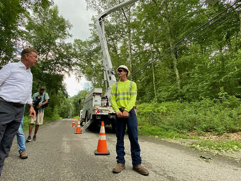 Gov. Ned Lamont inspects utility restoration in Canterbury, a small town in the eastern part of the state.