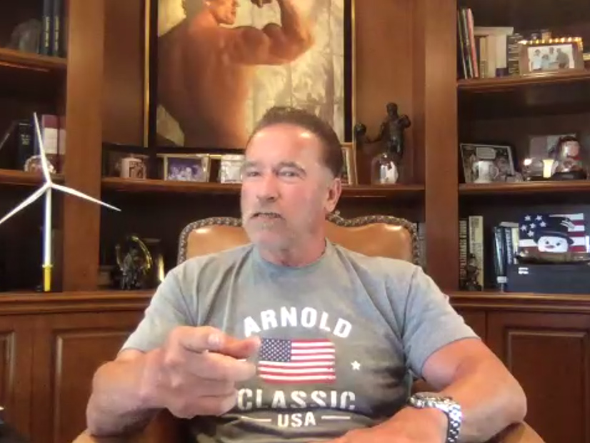 Arnold
Schwarzenegger spoke about the potential benefits of offshore wind in a Zoom meeting Wednesday.