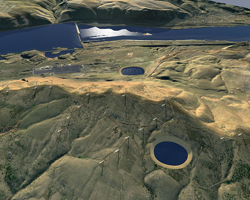 The proposed pumped hydro project would use a lower and upper reservoir above the John Day Dam on the Columbia River.